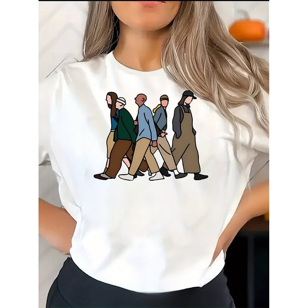 Camiseta gráfica divertida para mujer: camiseta informal de manga corta con cuello redondo y estampado de prostituta, elástica y cómoda, ideal para el verano y para el tiempo libre.