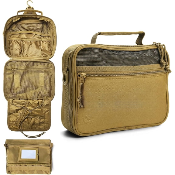 Toiletry Bag for Men Travel Toiletry Organizer Dopp Kit Organizer Toiletries Travel Bag Shaving Hygiene Bag Bathroom Hanging Men's Toiletry Bag for Short Trips Khaki