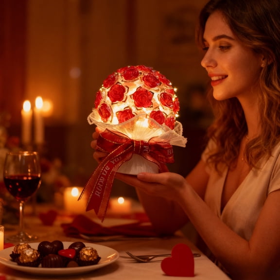 Rose Lamp Kit, Floral Night Light with Plastic Petals, Romantic Bedroom Decor, Birthday Gift for Women, Home Decoration, Table Lamp for Living Room, Desk Light, Warm Ambiance Lighting