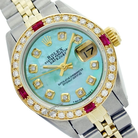 Pre-Owned Rolex Ladies Datejust Blue Mother of Pearl Diamond Dial & Bezel Two Tone (Best Of Time International Rolex)