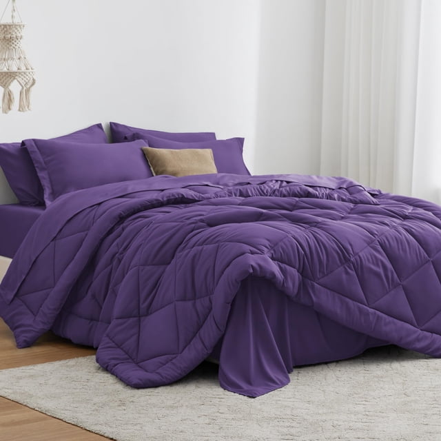 Juego de edredón Love's Cabin, color morado, 5 piezas, cama individual en una bolsa