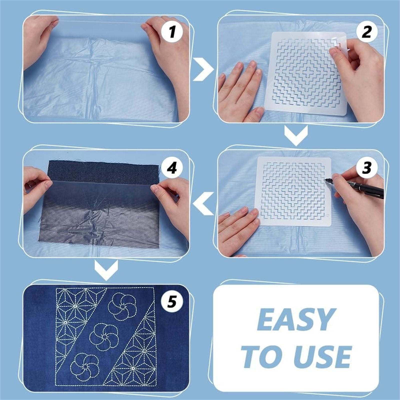 45Pcs Japanese Sashiko Embroidery Set With High Tenacities Thread And Stencils For Craft Projects