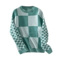 thumbnail image 5 of Oplxuo Women's Checkerboard Crewneck Knit Sweater Fall Winter Casual Long Sleeve Pullover Graphic Loose Jumpers Tops, 5 of 5