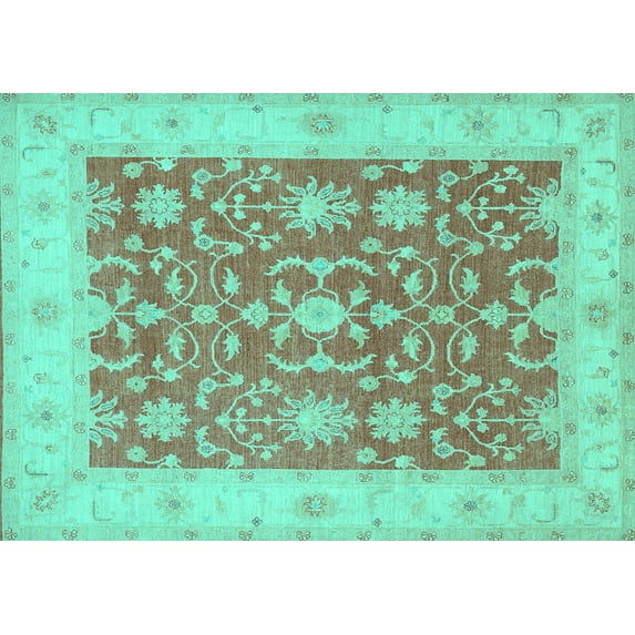 Ahgly Company Machine Washable Indoor Rectangle Oriental Turquoise Blue Traditional Area Rugs, 4' x 6'