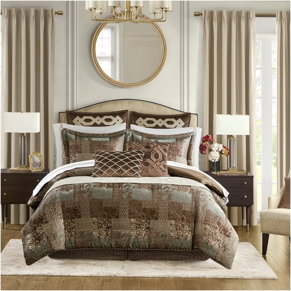 JERFIT King Size Comforter Set, 4-Piece Patchwork Bedding Ensemble with Comforter, Shams & Bed Skirt, Multicolor Jacquard, Luxury Hotel Style