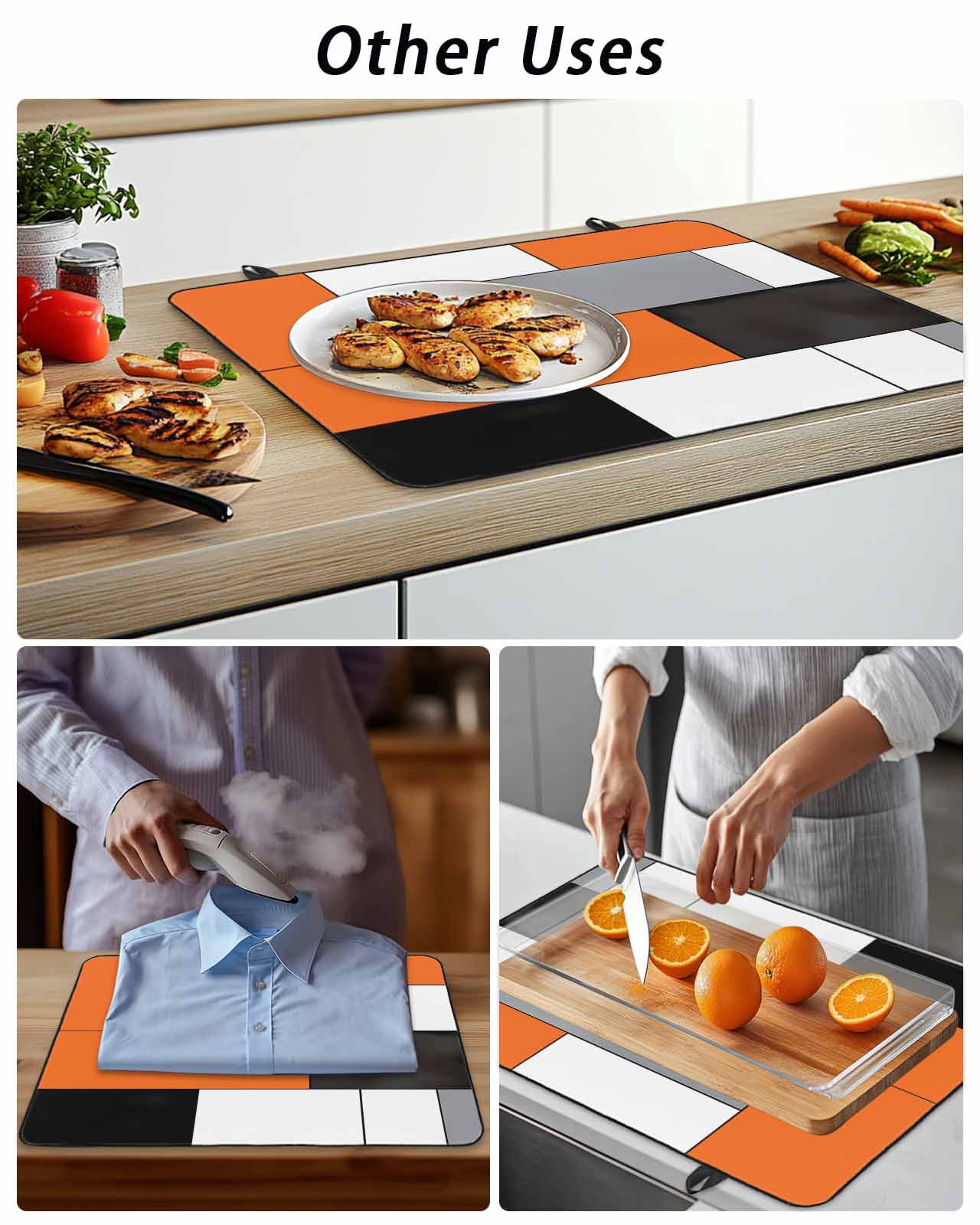 Stove Top Covers for Electric Stove, Burnt Orange Black Grey Glass Stovetop Cover Protector, Modern Irregular Geometric Abstract Induction Cooktop Protector Oven Mat for Kitchen Countertop 24"x21"