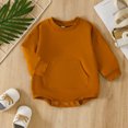 thumbnail image 4 of ZHOGXU Infant Boy Girl Romper Solid Color Crew Neck Long Sleeve Bodysuit With Pocket For Casual Daily Wear,Brown,3-6 Months, 4 of 9