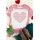 thumbnail image 4 of ABPHQTO Camiseta de manga corta con estampado blanqueado en forma de corazón de leopardo rosa para mujer, 4 of 5