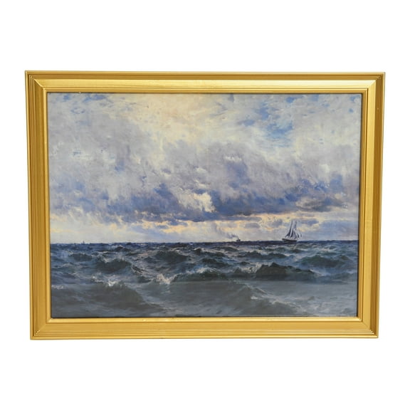 Creative Co-Op Nautical Wall Art with Gold Wood Frame and Glass Cover