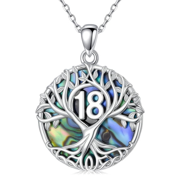 Coachuhhar 18th Birthday Gifts 18 Year Old Necklace 925 Sterling Silver Tree of Life Abalone Shell Pendant Jewelry Birthday Gift Christmas Stocking Stuffers for Women