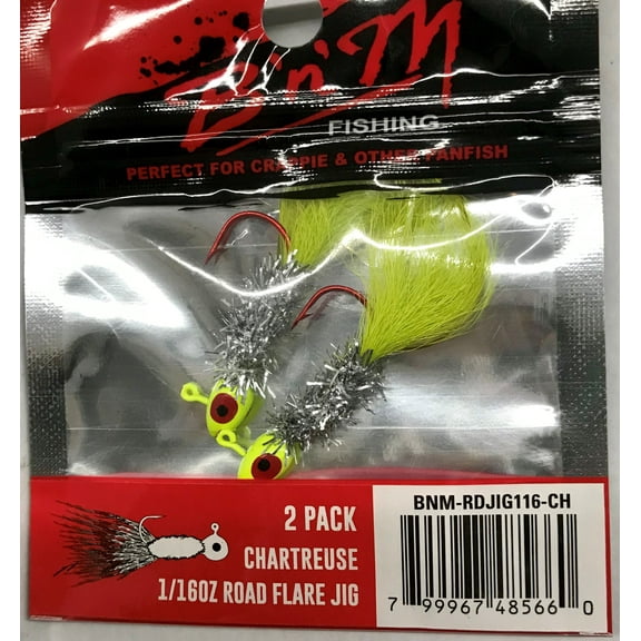 B'n'M Pole Company Road Flare Jig, Chartreuse 1/16 Oz. Fishing Lures for Crappie, 2-Count