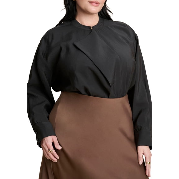 ELOQUII Women's Plus Size Neck Pleat Blouse