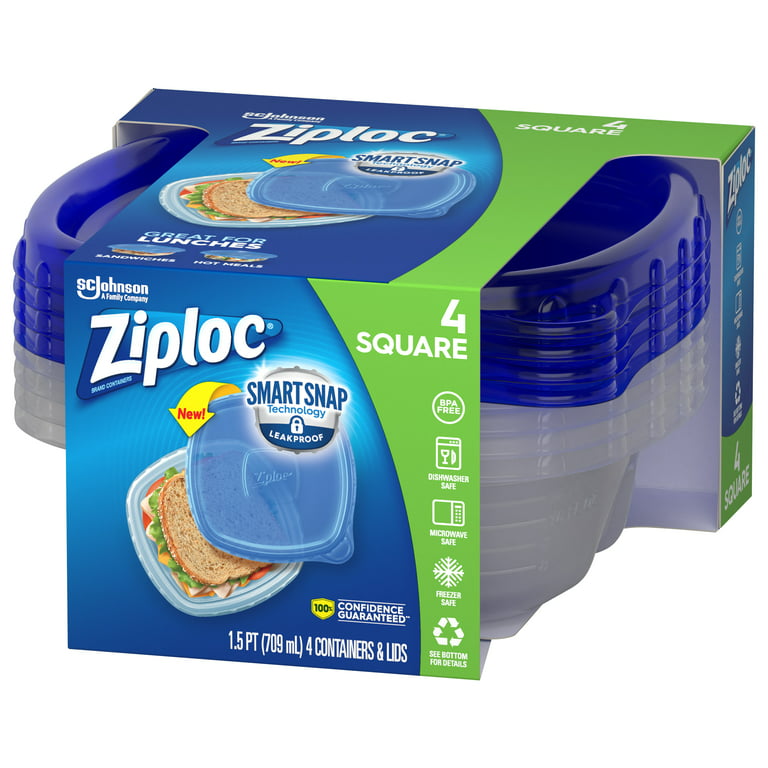 Ziploc Containers & Lids, Square, Small, 1.5 Pint, Food Storage Containers