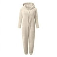 thumbnail image 5 of SDNall One Piece Pajamas for Women Long Sleeve Hooded Jumpsuit Pajamas Casual Winter Warm Rompe Sleepwear (Beige, Sizes S-XXXXXL), 5 of 9