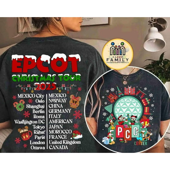 Disney Epcot Christmas Tour 2025 Shirt, WDW Mickey's Very Merry Christmas Party Tee, Snacking Drinking Around The World Epcot Family Gifts