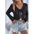 thumbnail image 5 of Women'S Tie Front Long Sleeve Scalloped Crop Cardigan Knit Top Black L, 5 of 8