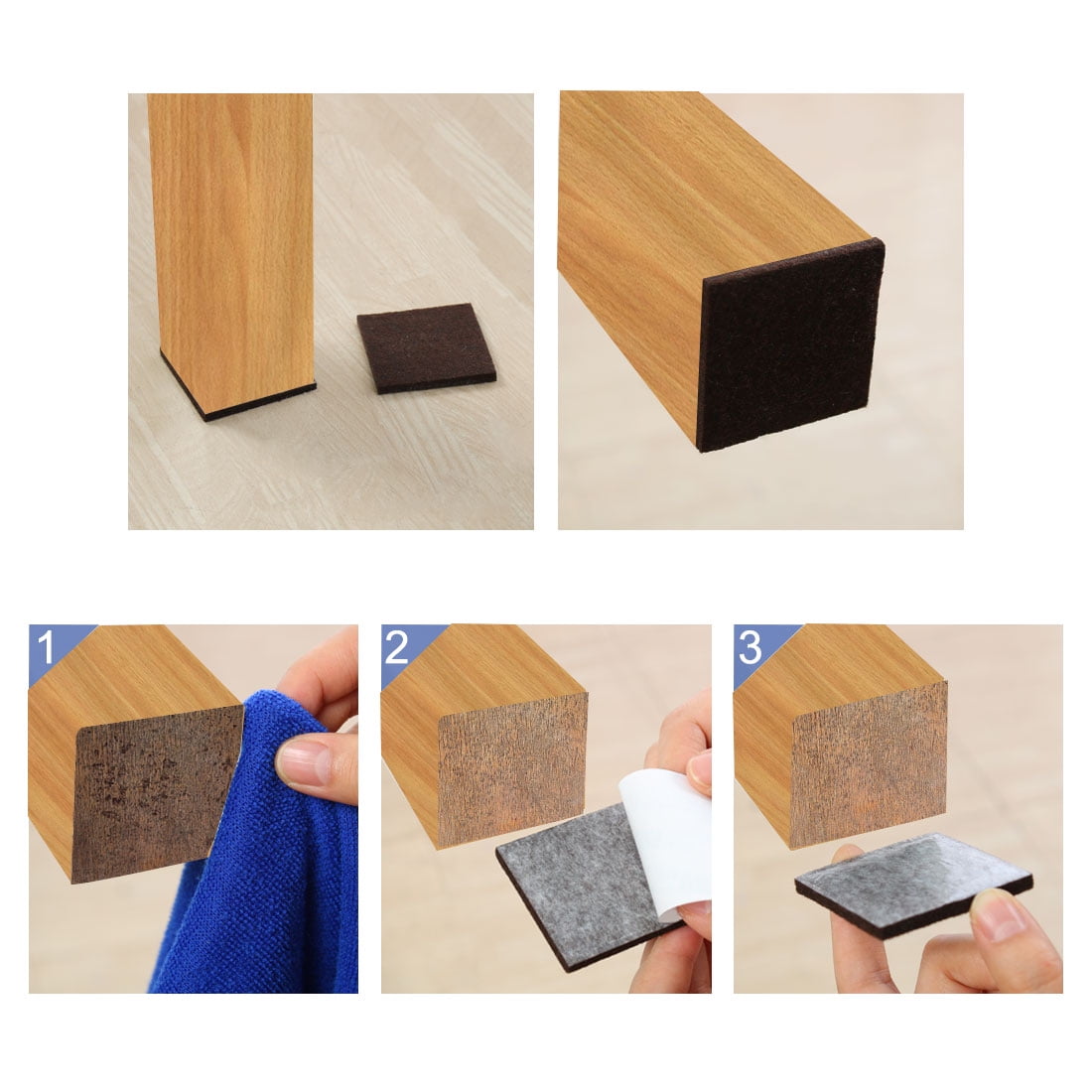 Unique Bargains 40Pcs Felt Furniture Pads Square Floor Protector for Chair Legs