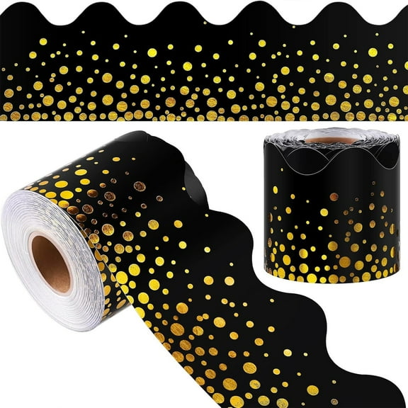 lixuesong Black Gold Foil Dots Border Trim Wall Sticker 59ft Bulletin Board Border Trim for Chalkboard Classroom Party Decoration