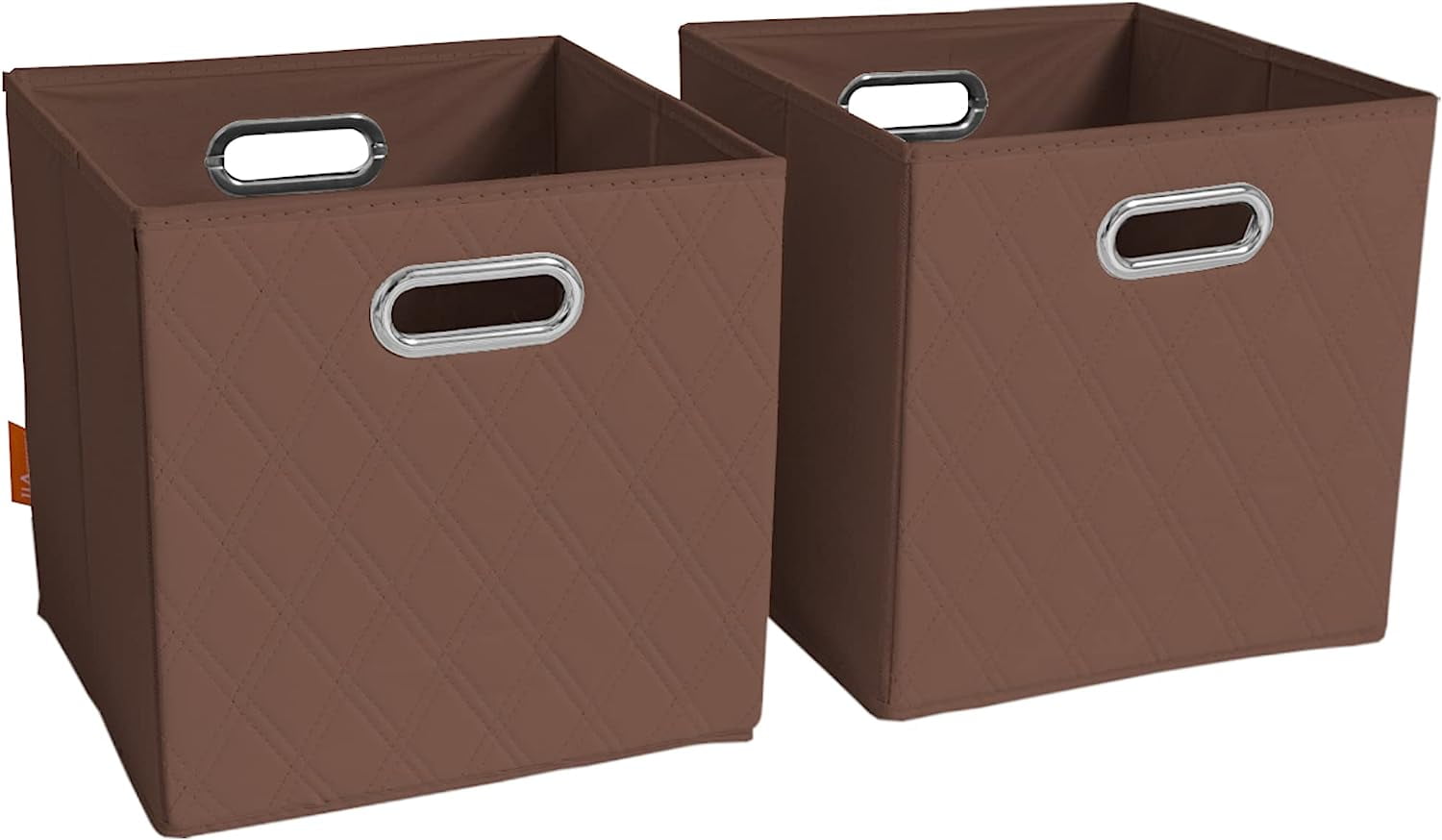 12 inch Brown Foldable Patterned Faux Leather Storage Cube Bins Set of