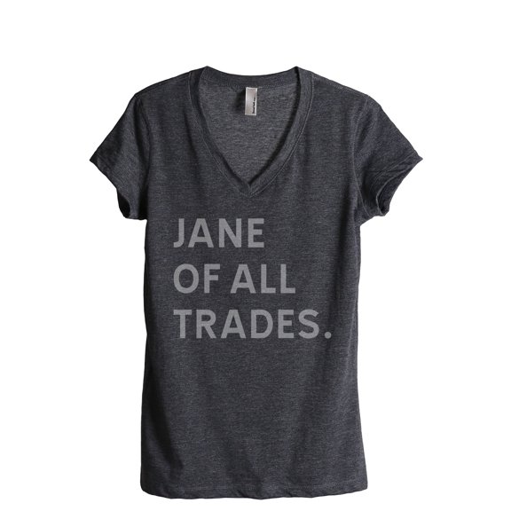 Jane Of All Trades Women's Fashion Relaxed V-Neck T-Shirt Tee Charcoal Grey 2X-Large