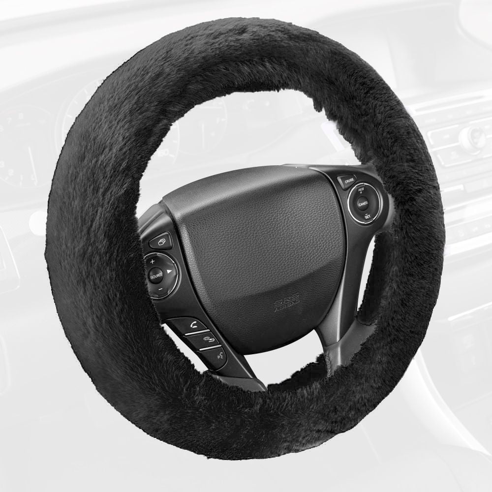 BDK Faux Fur Steering Wheel Cover for Women Wool Sheepskin Fleece