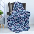 thumbnail image 4 of Indigo Soft Flannel Fleece Throw Blanket, Paisley Design with Feathers and Wavy Floral Print, Cozy Plush for Indoor and Outdoor Use, 70" x 90", Pale Blue Navy Blue, by Ambesonne, 4 of 5