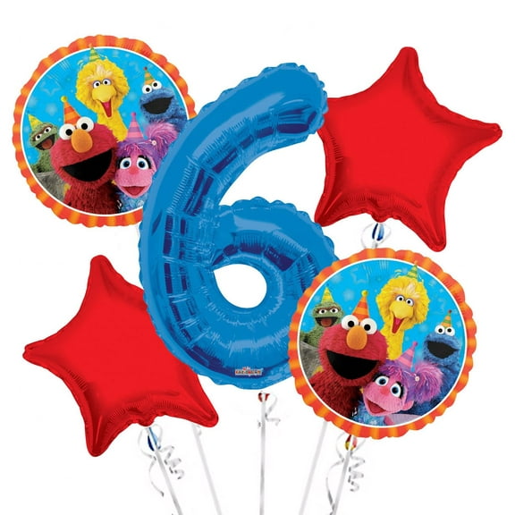 Sesame Street Elmo Balloon Bouquet 6th Birthday 5 pcs - Party Supplies