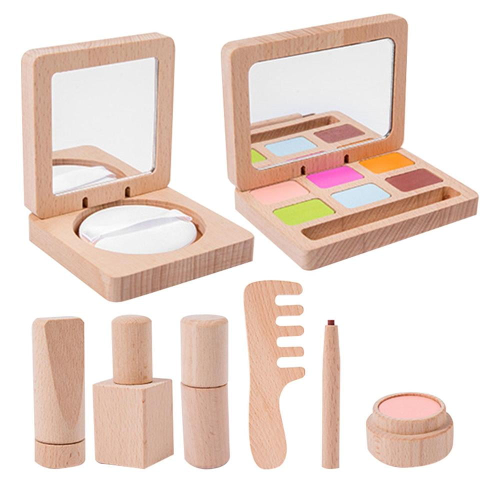 Wooden Makeup Kit for KidsPretend Beauty Salon PlaysetLipsticks,Nail