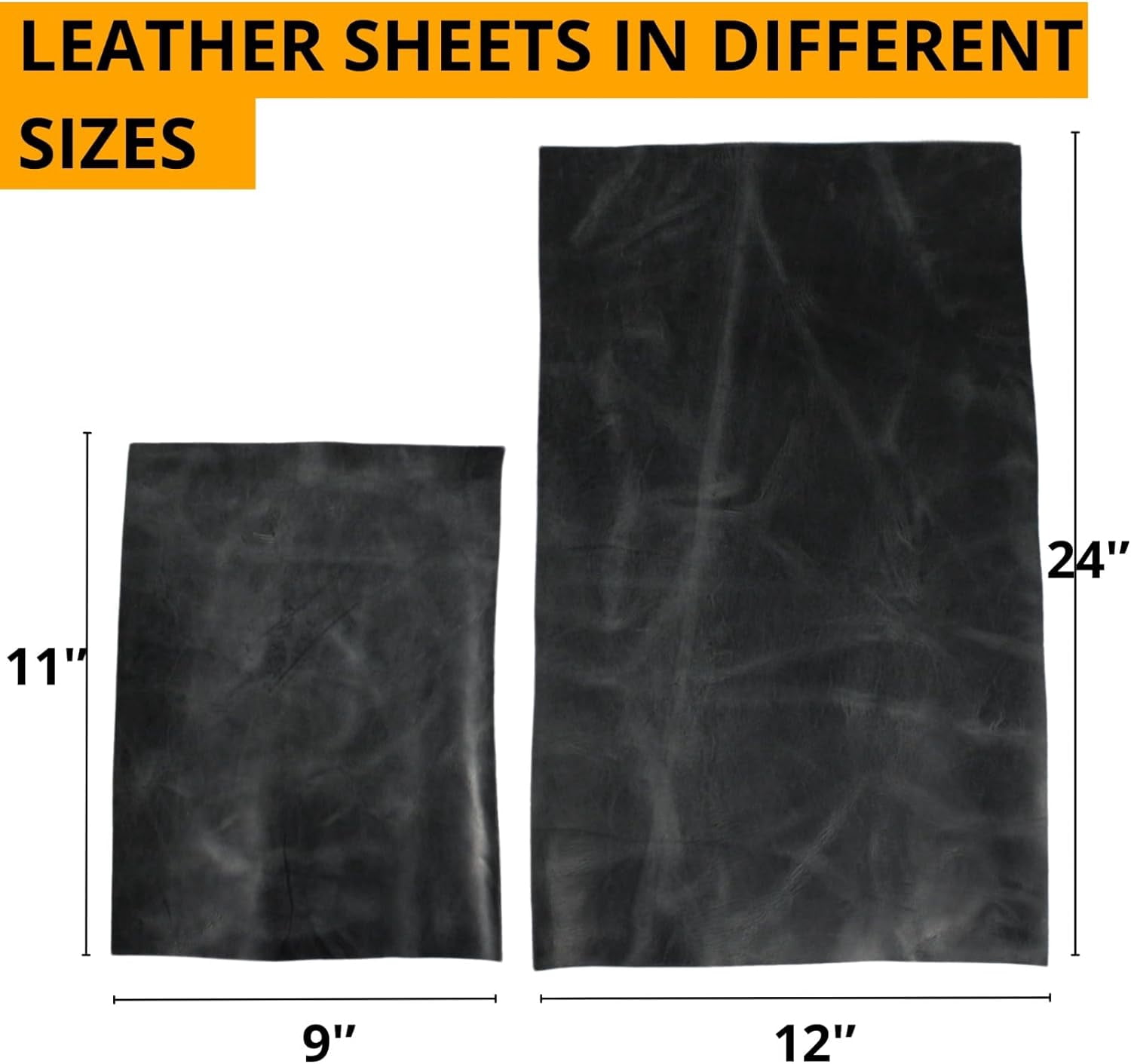ArtisanCowhides Genuine Crazy Horse Cowhide Leather PRECUT Full Grain Pull Up Thick Sheets for Crafts - Black Charcoal 9"x11"