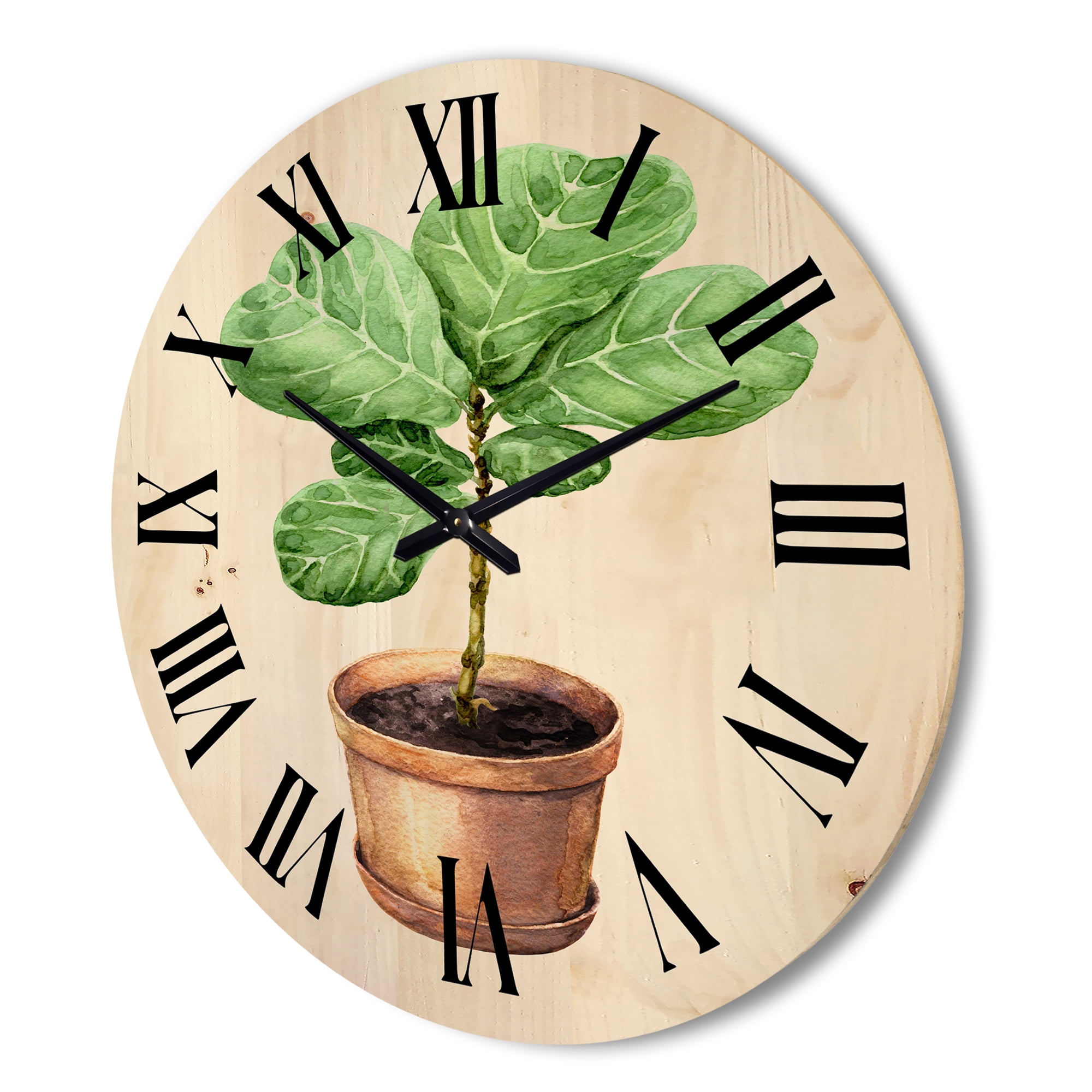 Designart 'Ficus Lyre Plant In Clay Flowerpot' Traditional Wood Wall Clock