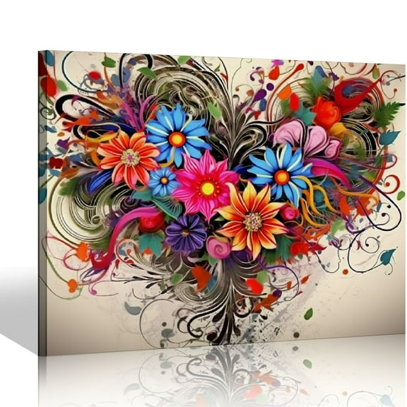 COMIO Love Heart Wall Art Canvas Prints Colorful Flowers Painting Bedroom Wall Decor Abstract Floral Pictures for Living Room Bathroom Kitchen Office Home Decoration 20x16 Artwork Easy