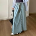 thumbnail image 5 of RUTAYY Women Casual High Waist Denim Skirt Slim Fit A-Line Jean Maxi Skirt Solid Color Smocked Boho Pleated Skirts, 5 of 7