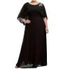 JGGSPWM Women's Plus Size Elegant Long Chiffon Round Neck Formal Gown with Embroidered Shoulder Detail Black L