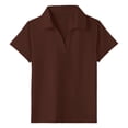 thumbnail image 3 of ZHOGXU Toddler Kids Girls Polo Shirt Solid Color Short Sleeve Lapel Breathable Lightweight Tee Top For Everyday Wear,Brown,5-6 Years, 3 of 7