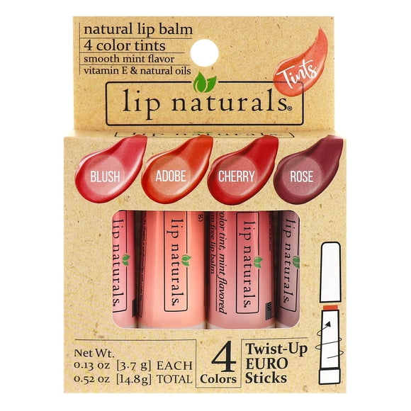 Lip Naturals Bálsamo labial teñido para hidratar labios agrietados, paquete de 4 set de regalo