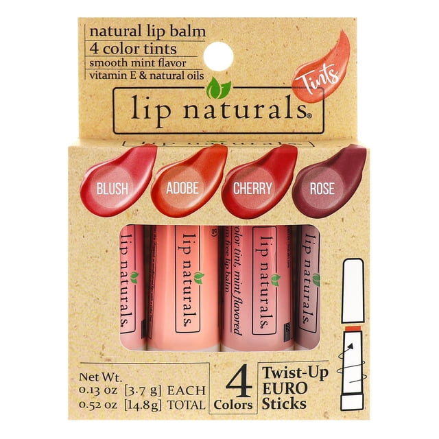 Lip Naturals Bálsamo labial teñido para hidratar labios agrietados, paquete de 4 set de regalo
