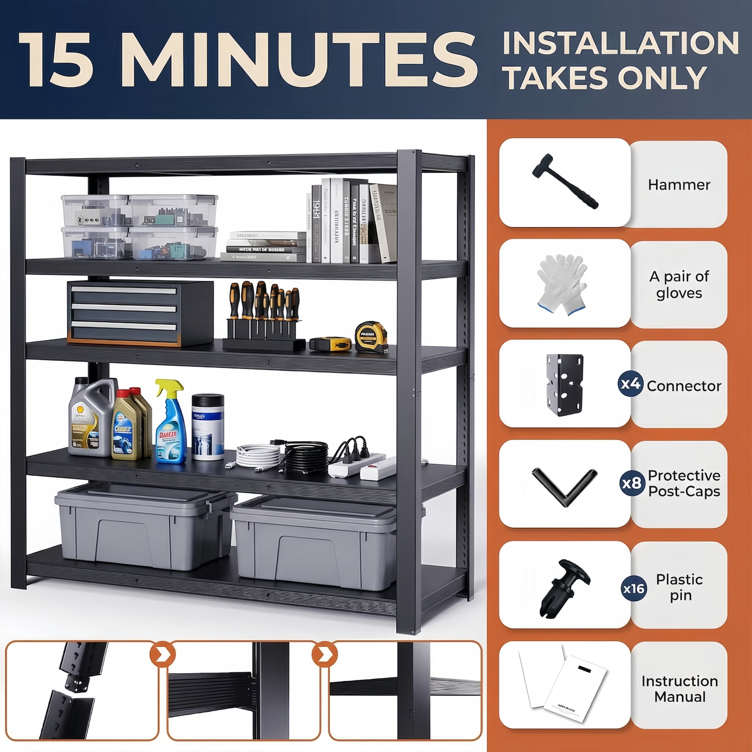 84''H Garage Shelving Unit, Black Storage Shelf, 5 Tiers Storage Racks, Free Standing Heavy Duty Metal Board Adjustable Shelves