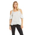 thumbnail image 1 of Chaser CW7246 Striped Jersey Ruffle Vent Shoulder Top White/Blue ( M ), 1 of 1
