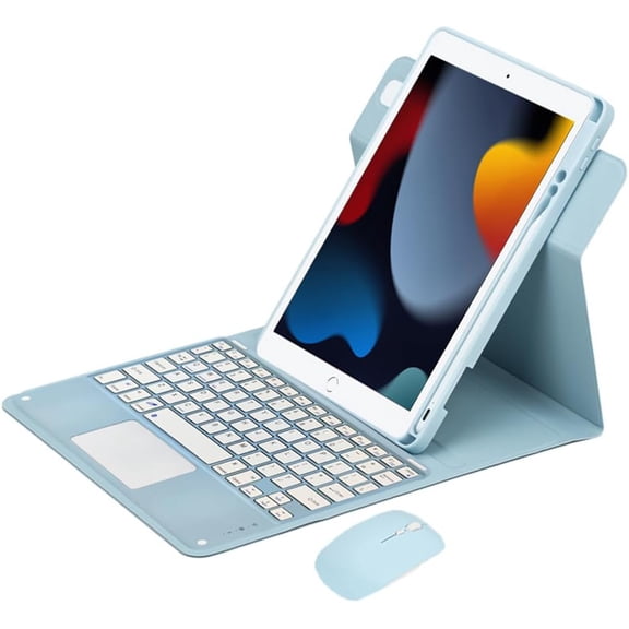 360° Rotatable Detachable Bluetooth Keyboard Case with Trackpad for 10.2" iPad 7th/8th/9th Gen, iPad Pro 10.5 & iPad Air 3, Folio Stand Cover with Pencil Holder,Sky Blue