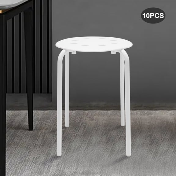 10 Pcs Fodable Stacking Stools Set 551-881lb Portable Classroom Stackable Plastic Stools White Round