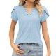 thumbnail image 1 of Camiseta con cuello en V y botones para mujer: top veraniego holgado con aberturas caladas; tejido suave y transpirable, fácil de cuidar, 1 of 8
