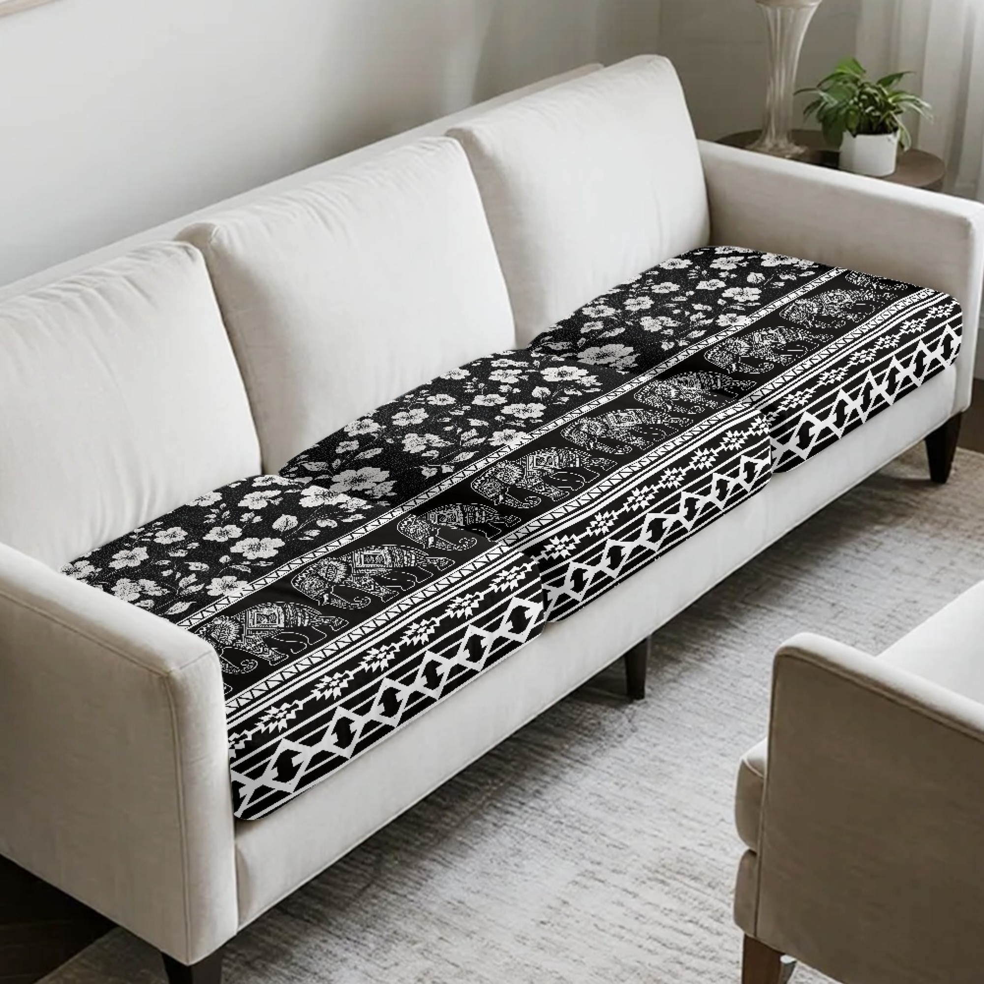 TSOVTHRID Aztec Elephant Floral Print Couch Cushion Covers for 3 Cushion Sofa Luxury Anti Slip Couch Cover 3 Pieces Stretch Furniture Protector for Dogs, Easy Install, 24x24 Inch