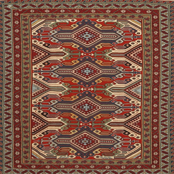 Ahgly Company Machine Washable Indoor Square Traditional Dark Almond Brown Area Rugs, 5' Square
