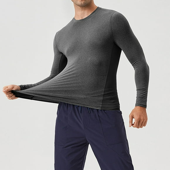 asjyhkr Mens Undershirts Long Sleeve Crew Neck Tights Lightweight Athletic Running Gym Workout Sweatshirts