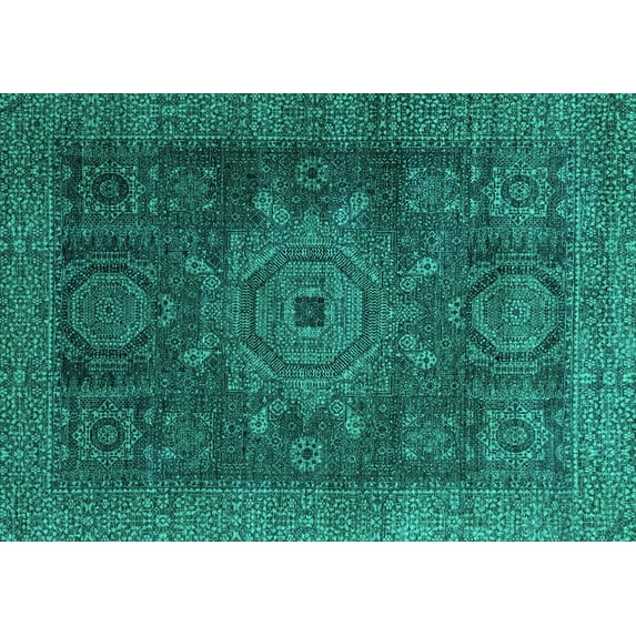 Ahgly Company Machine Washable Indoor Rectangle Abstract Turquoise Blue Modern Area Rugs, 8' x 12'