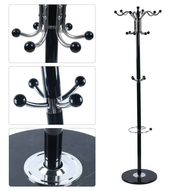 Heavy Duty Coat Rack Hat Bag Stand Tree Clothes Hanger Holder 16 Hook Organizer Black