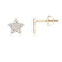 ANGARA Natural Diamond Star-Shaped Stud Earrings in 14K Yellow Gold for Women (Size-1.55mm| Color-H| Clarity-SI2) | April Birthstone, Anniversary, Jewelry Gift for Women | Natural Diamond Earrings