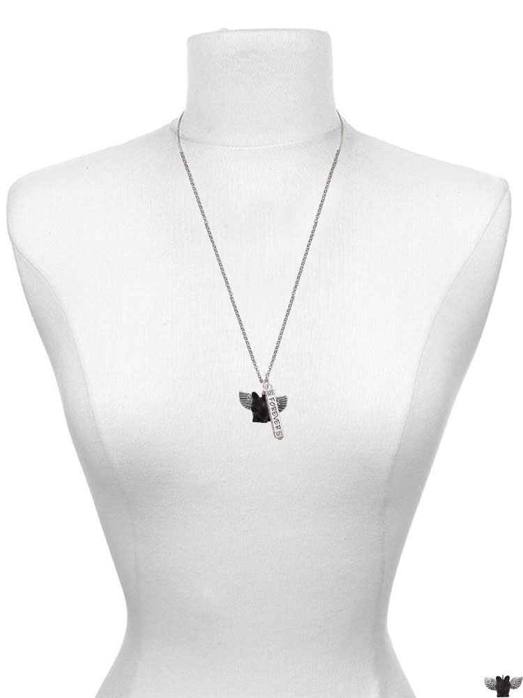 Delight Jewelry Black Flying Pig with Wings Silvertone Sisters Best Friends Forever Bar Charm Necklace, 23"