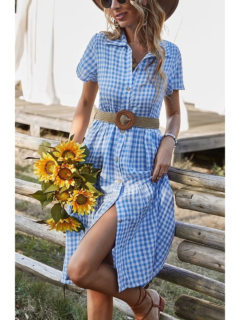 knee length dresses for ladies Green Plaid Belted Maxi Dress Small main image 1