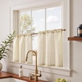 thumbnail image 2 of Striped Linen Kitchen Curtains 24 Inches Length Tier Curtains Farmhouse Modern Cafe Style Small Window Treatments Airy Light Filtering Rod Pocket for Living Room Bathroom 2 Panels Beige, 2 of 8